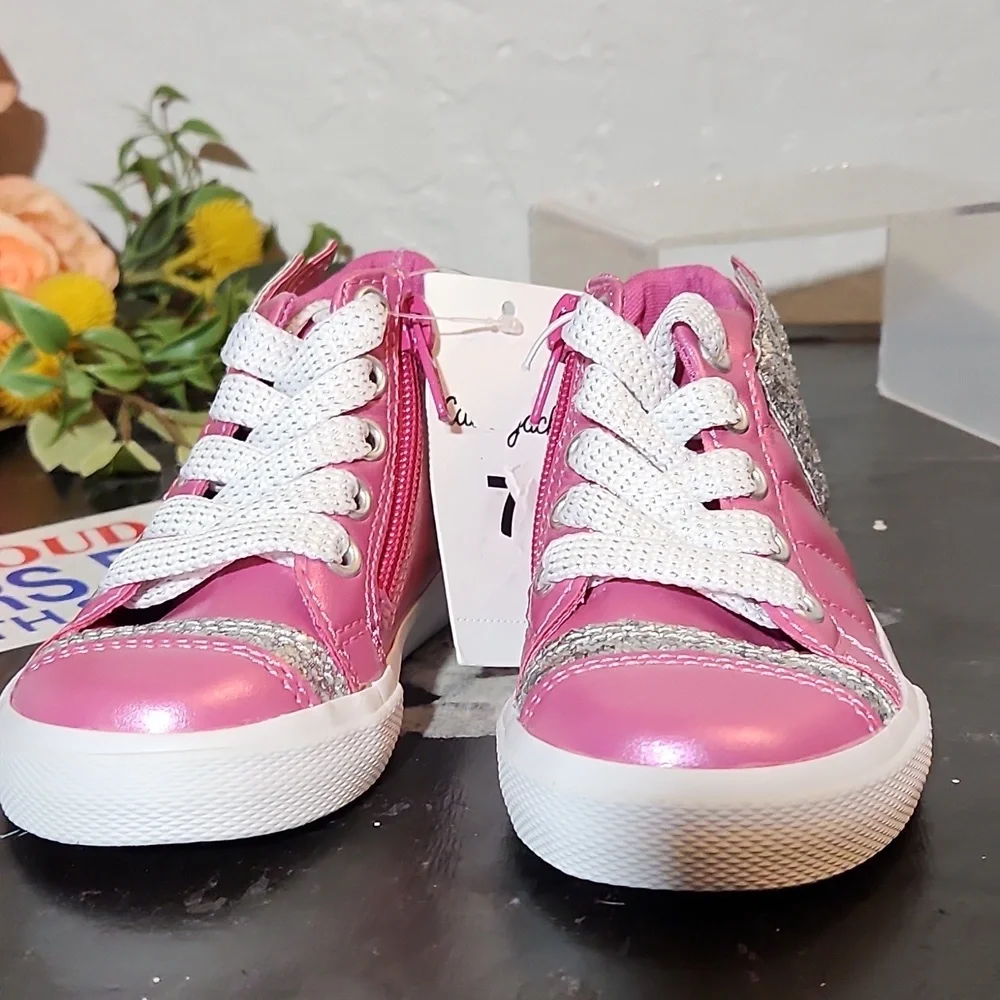 CAT & JACK Pink Pegasus Glitter Wing Pink Zipper Sneakers Size 7